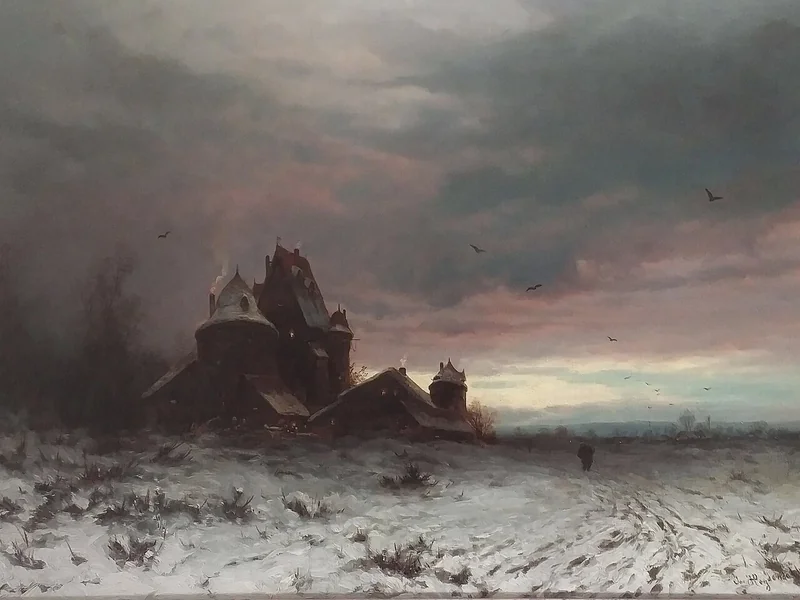 1844-Joseph Heydendahl - Un castello in un paesaggio invernale